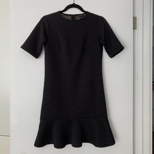 Ann Taylor Petite Diamond Jacquard Ruffled Edge Dress - Black/Golden Tan - 00P